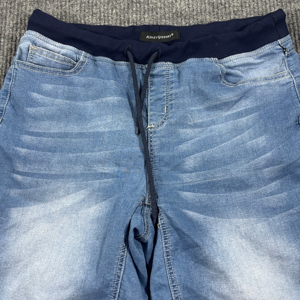 Ashley Stewart Denim Shorts Women 14 Blue Stretch Knit Waist Drawstring